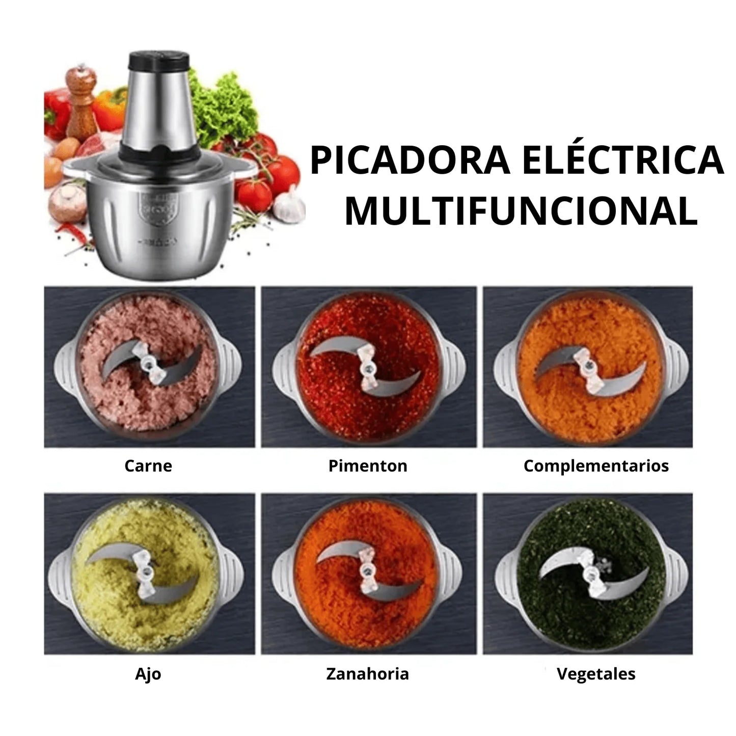 Picador de Alimentos Eléctrico Acero Inoxidable